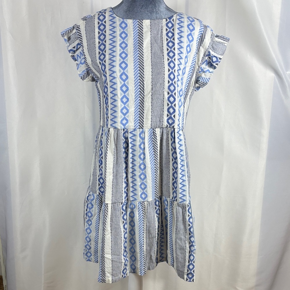 LOFT Blue & White Geo Tiered  Dress